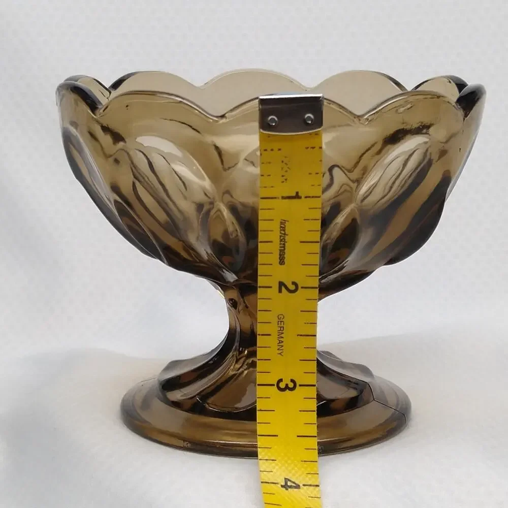 Anchor Hocking Fairfield Smoky Brown Glass Dessert Bowls Pedestal Set of 4 -CHIP